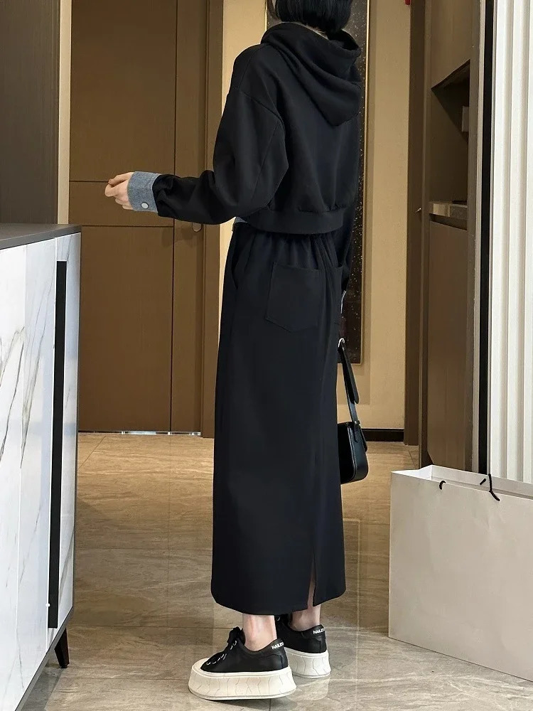 2-piece skiing suit and top of the line autumn Korean fashion solid hooded sportswear casual skiing suit matching set womens clothing 241112