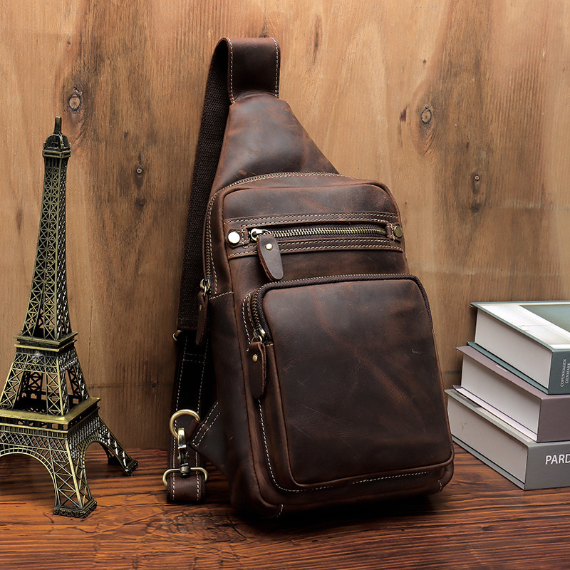 Newsbirds High Quality Big Chest Bag Real Cowhide Leather s Crazy Horse Men's Sling Pack For Man Male a71b2