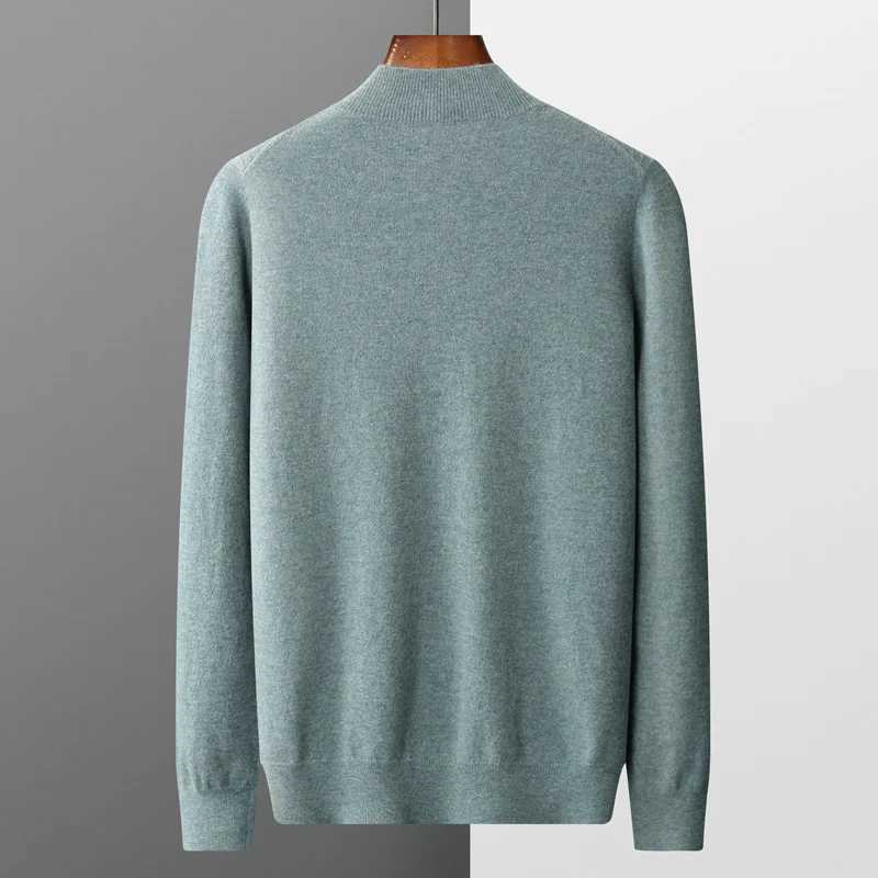 100% pure wool cashmere sweater mens loose half turtle collar jacquard zipper autumn and winter young top W2411111