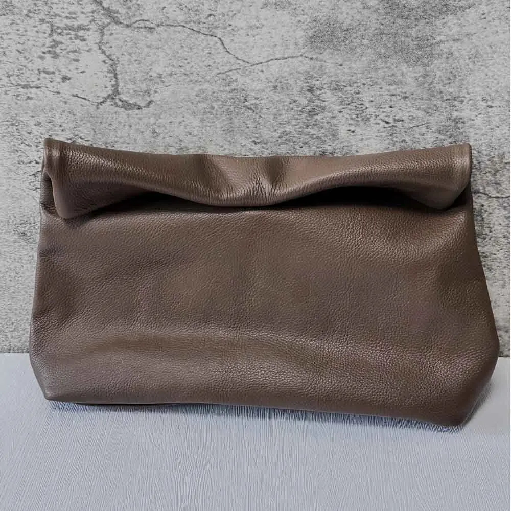 Cowhide Woman Clutch Bag Thick Natural Leather Simple Style Purses Calfskin Folding Daily Pouch Genuine Leather