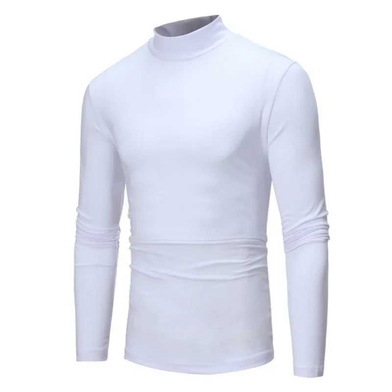 New autumn turtle neck bottom shirt mens solid color casual long sleeved T-shirt ultra-thin zipper Camisola Dos Homens W2411111