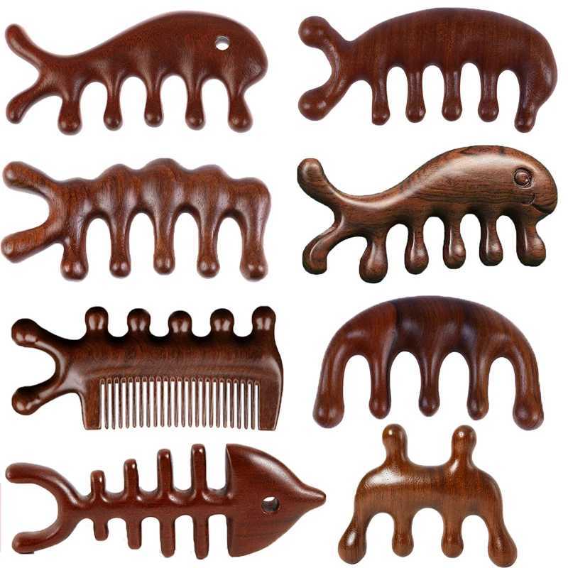 Meridian massage comb five tooth handleless wooden dot top comb wide tooth sandalwood comb massage tool W241112