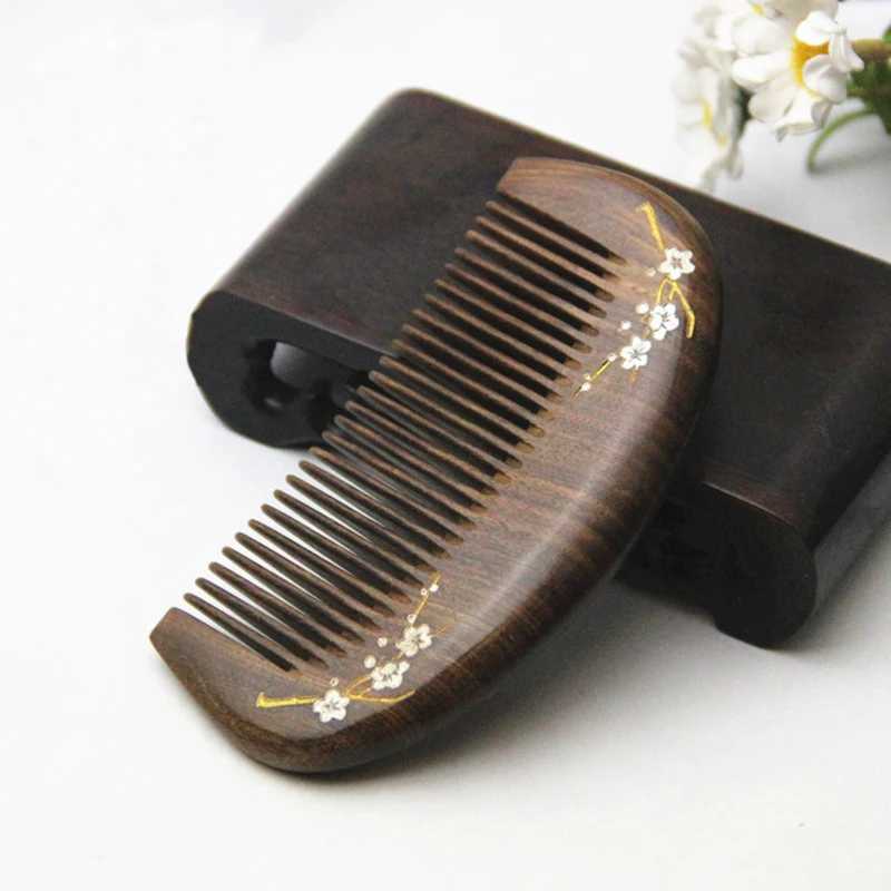Natural gold hawthorn wood small comb natural wood structure fine teeth hair comb anti-static head embossing point massage gift W241112