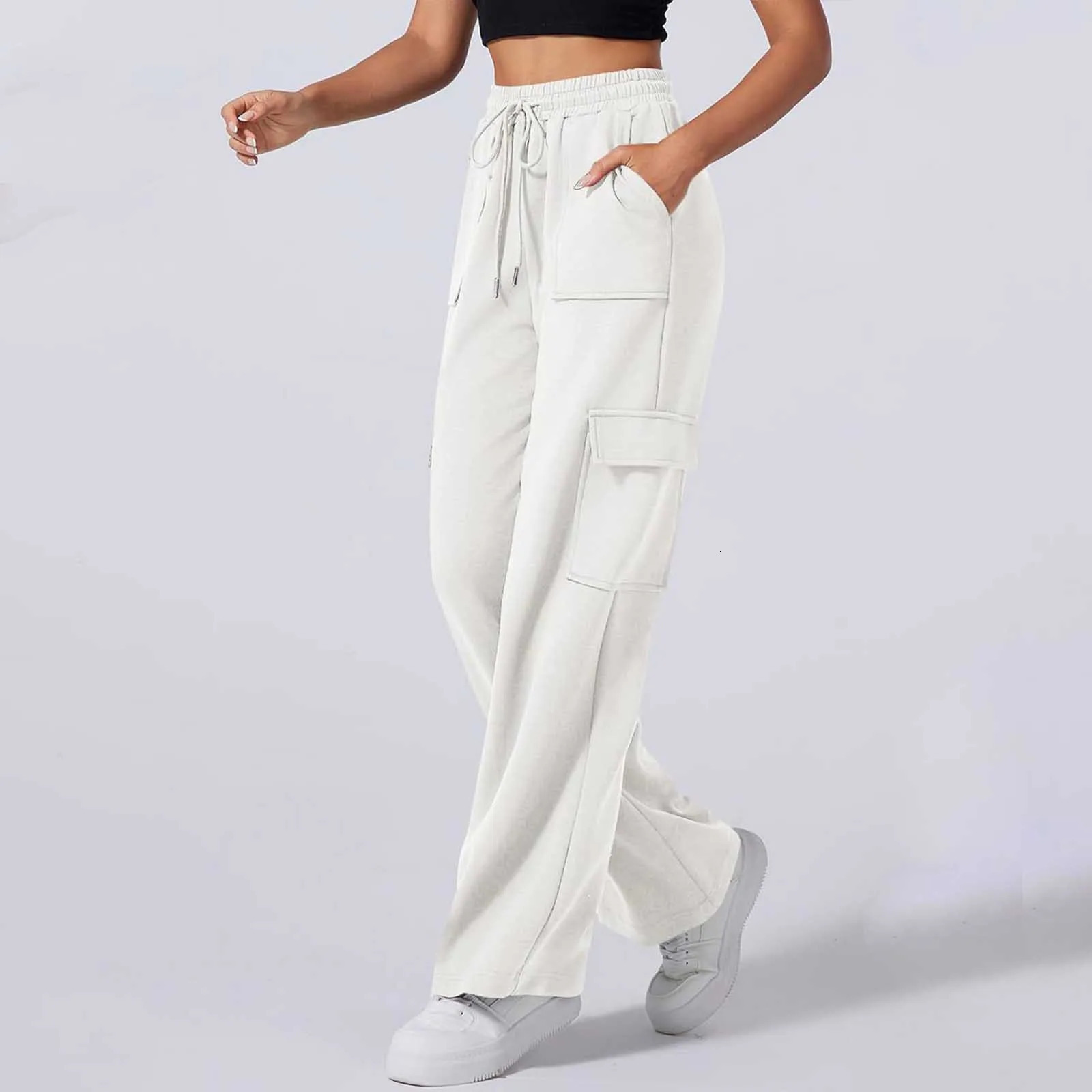 Women Wide Leg Sports Cargo Pants High Waisted With Pockets Casual And Relaxed Utility Straight Leg Trousers Joggers Sweatpants 241112