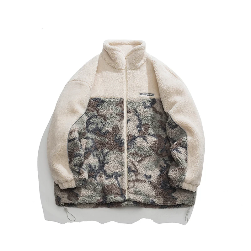 Winter Warm Fleece Jacket Men Camouflage Patchwork Couples Thick Stand Collar Zip-Up Loose Padded Coat High Quality Outerwear