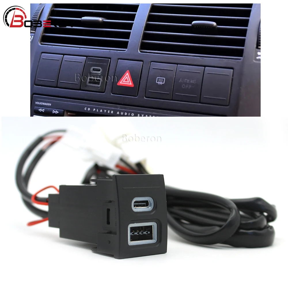 12V/24V Car Phone Charger Socket Double QC3.0 Type C PD USB Charging Port Power Adapter For VW Polo 9n polo 9n3 04-11