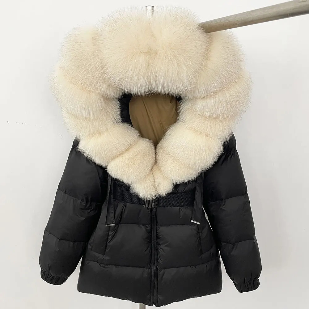 selling womens winter down jacket warm and stylish oversized fur collar womens winter coat white duck down Jack 241111