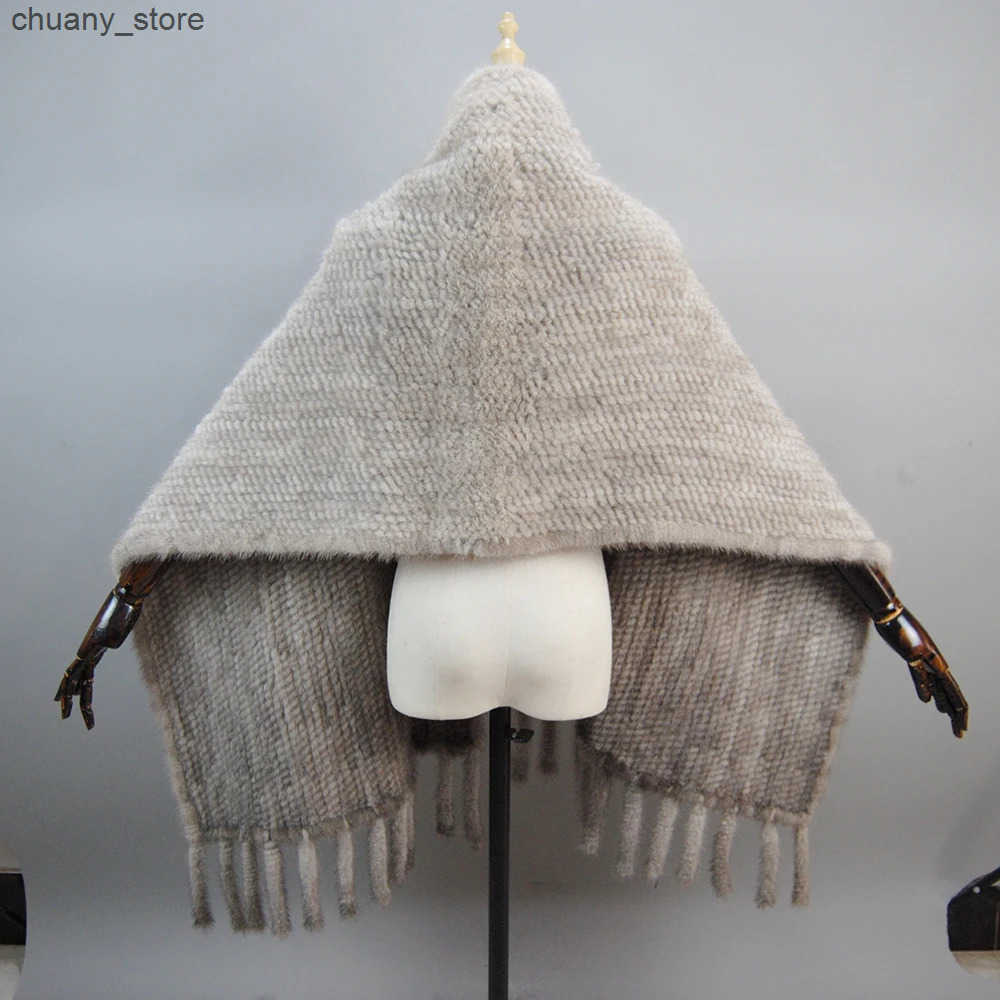 Scarves Long winter real mink scarf for women natural mink shawl for women knitted real mink Pashmina scarf for women L240910