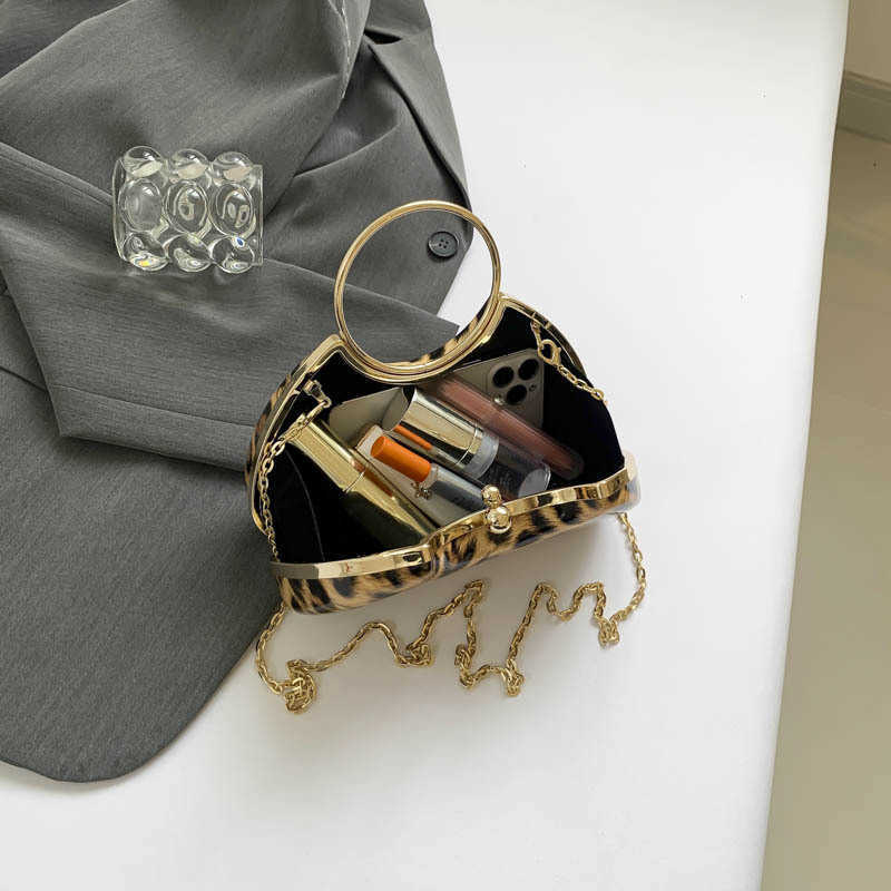 Socialite Dinner Party Banquet Handbag Fashionable Leopard Print Chain Shoulder Niche Crossbody Wallets