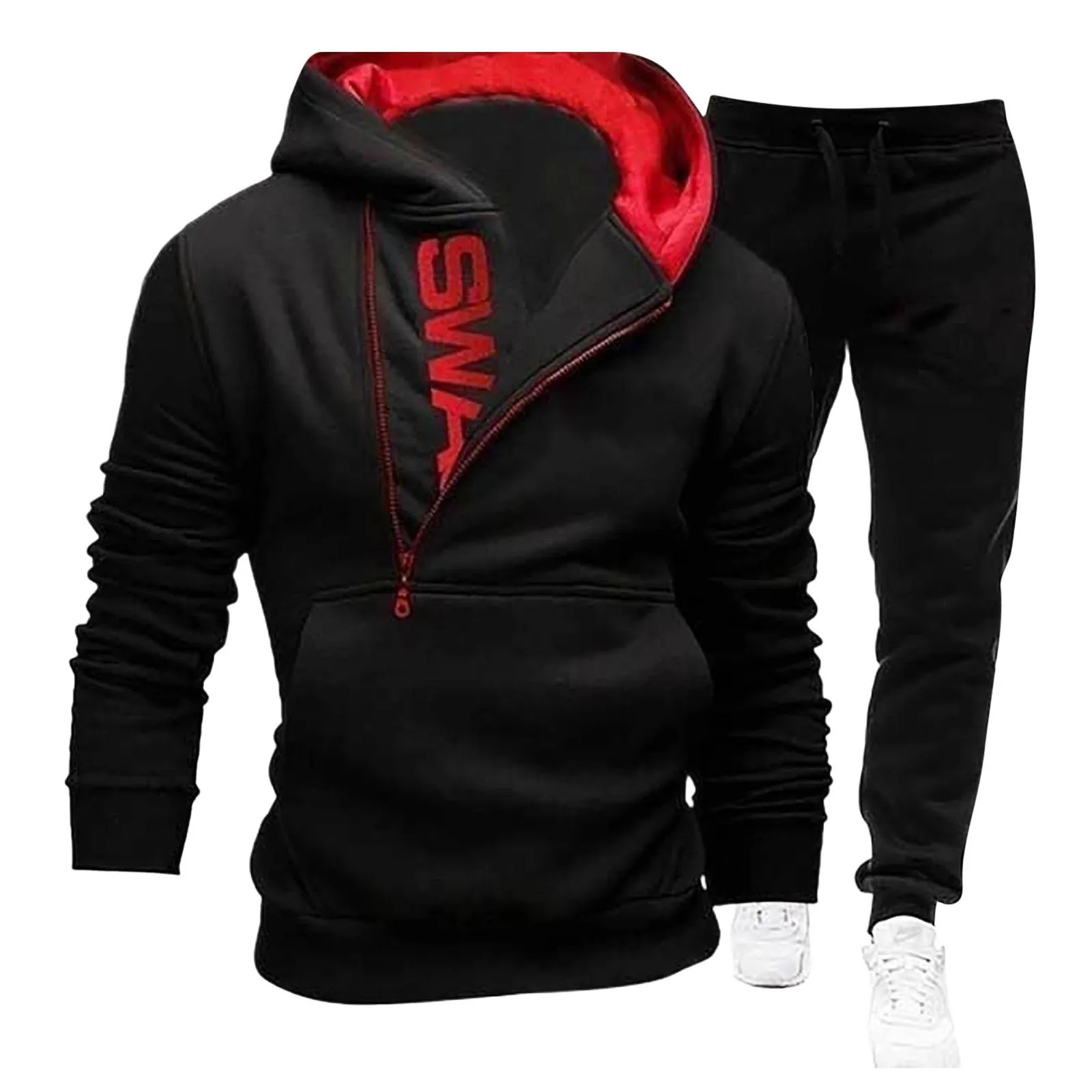 Side Zipper Men Tracksuit Set Matching Color Hooded Pullover Sweatshirt And Pant Mens Fleece Hip Hop Hoodie Street 241111