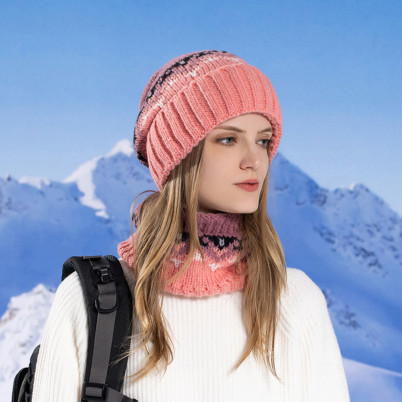 2023 New Wool Beanies for Women Winter Scarf Set Plush and Thick Knitted Hat Outdoor Windproof Warm Skull Cap