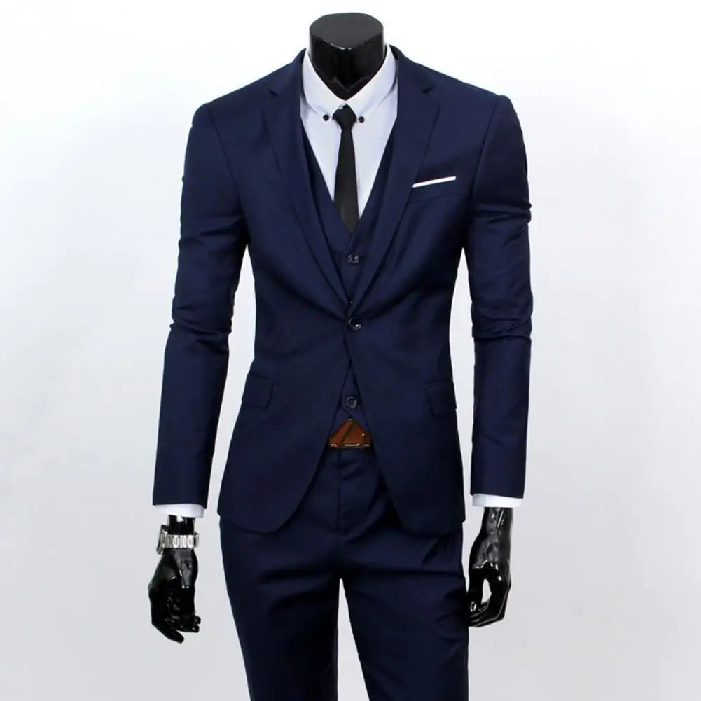 3 PcsSet Business Blazer Vest Pants Suit M 4XL Slim Fit Solid Color Men Formal Male Wedding Set trajes de hombre 240412