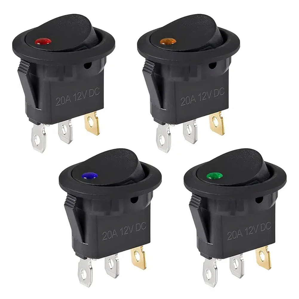 4Pcs Lighted Rocker Waterproof DC 12V 20A SPST ON/OFF Switch with LED Light Toggle Buttons for Car Automotive Boat Truck