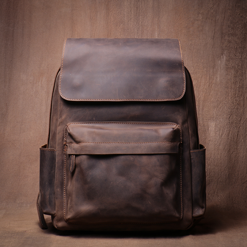 LUOKIR High Quality Genuine Leather Backpack Vintage Crazy Horse Cowhide Travel Bags Computer Knapsack For 15 Inch Laptop 8fa6c