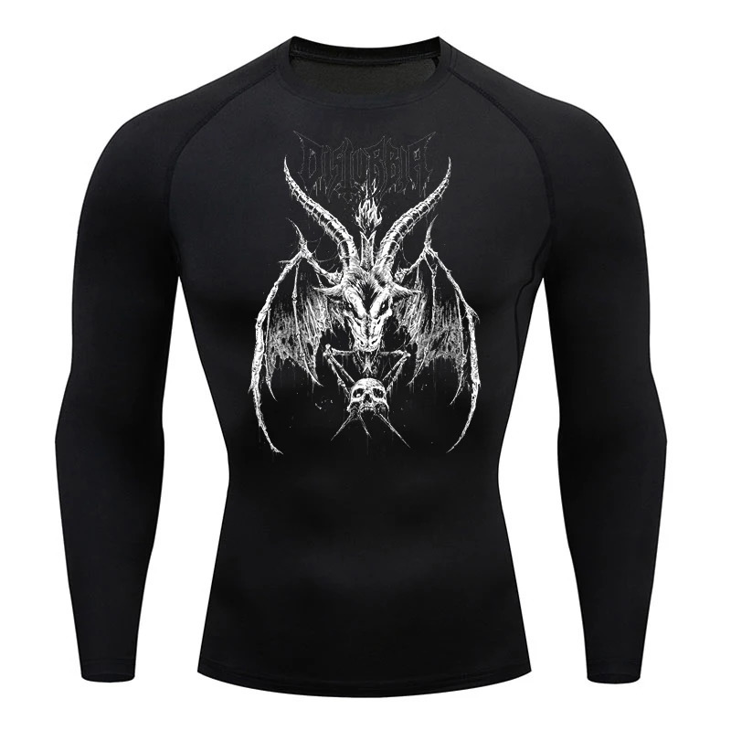 Compression shirt mens fitness gym Y2K skeleton sports running T-shirt Rashgard top three-way quick drying long sleeved mens T-shirt 241112