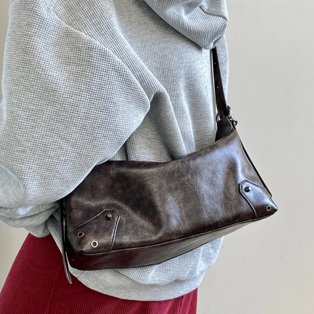 Pu Leather Retro Womens Underarm Bag Cool Y2k Girls Vintage Small Shoulder Bags Simple Female Crossbody Handbags Purse 241111