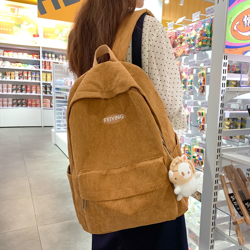 Vintage Corduroy Women'S Backpack Solid Color Simple Female Student School Bags Lady Travel Book Bag Kawaii Boy Girl Backpack e3675