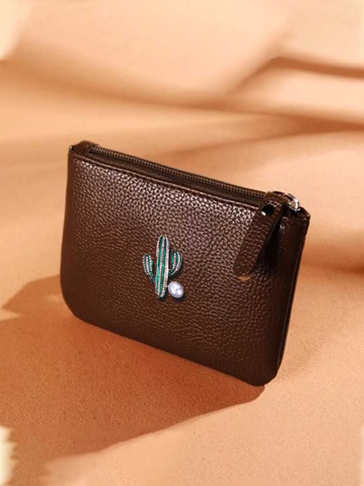 Key Wallets PU Leather Female Scratch-Resistant Decor Pearls Crystals Light Gold & White 3d2ba