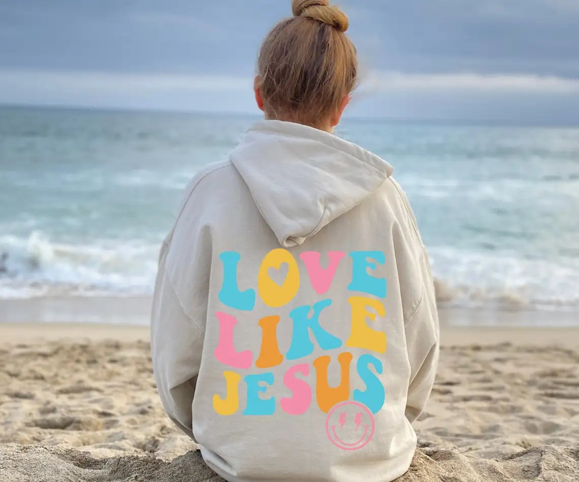 Jesus Loves You Print Hoodie Versatile Drawstring Kangaroo Pocket Hoodies Sweatshirt Womens Clothing 241112