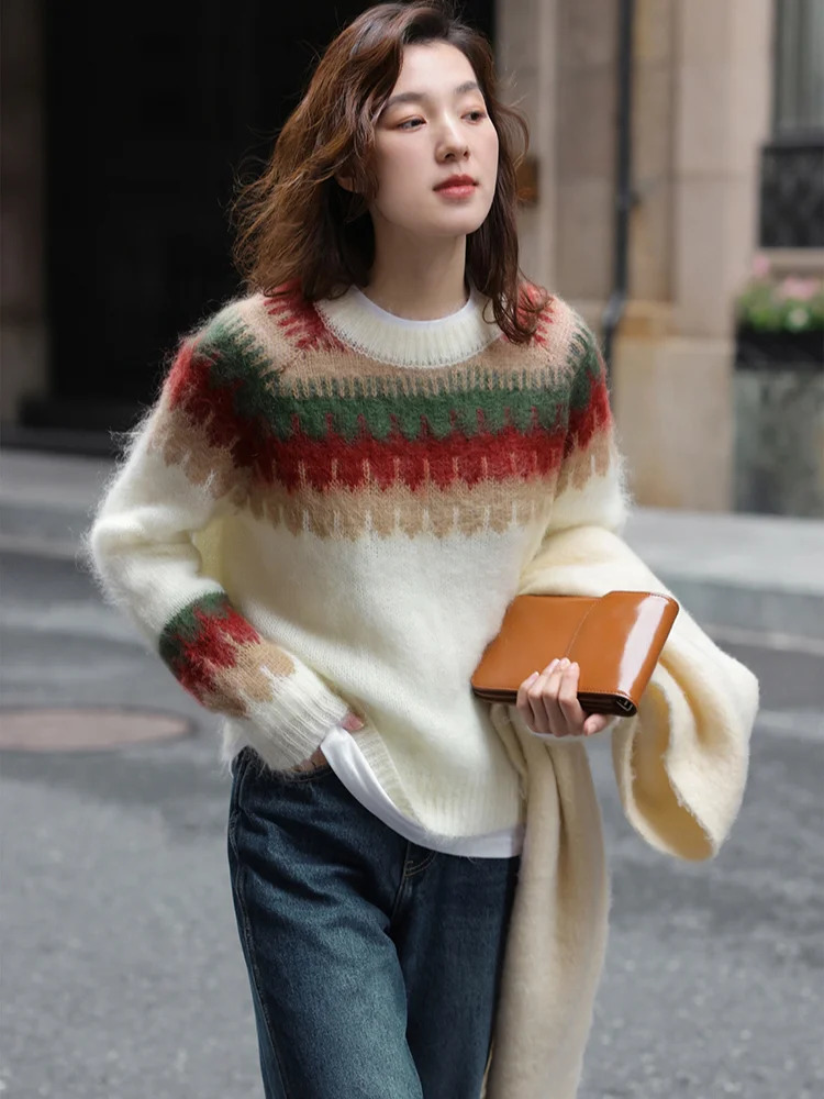 Christmas Red Sweater 2024 Autumn and Winter Lazy Wind Thick Retro Knitted Pullover winter clothes women 241111