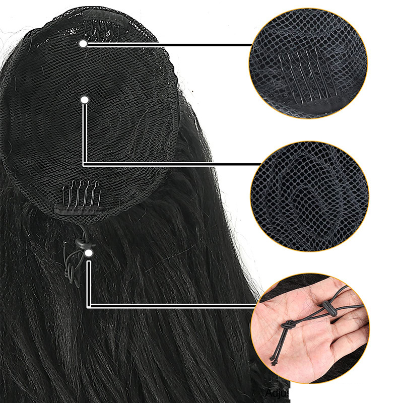 Yaki Drawstring Ponytail Hair Extensions for Women Synthetic Heat Resistant Hairpiece Fake Tail for Women Daily Use Party cae75