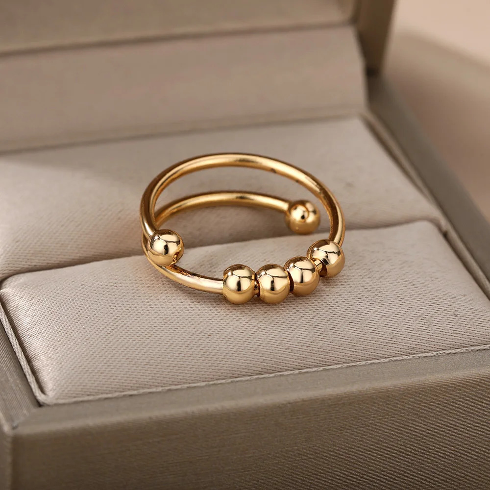 Anxiety Ring Beads Rings For Women Men Stainless Steel Spinner Spiral Simulated Freely Anti Stress Fidget Jewelry 241112
