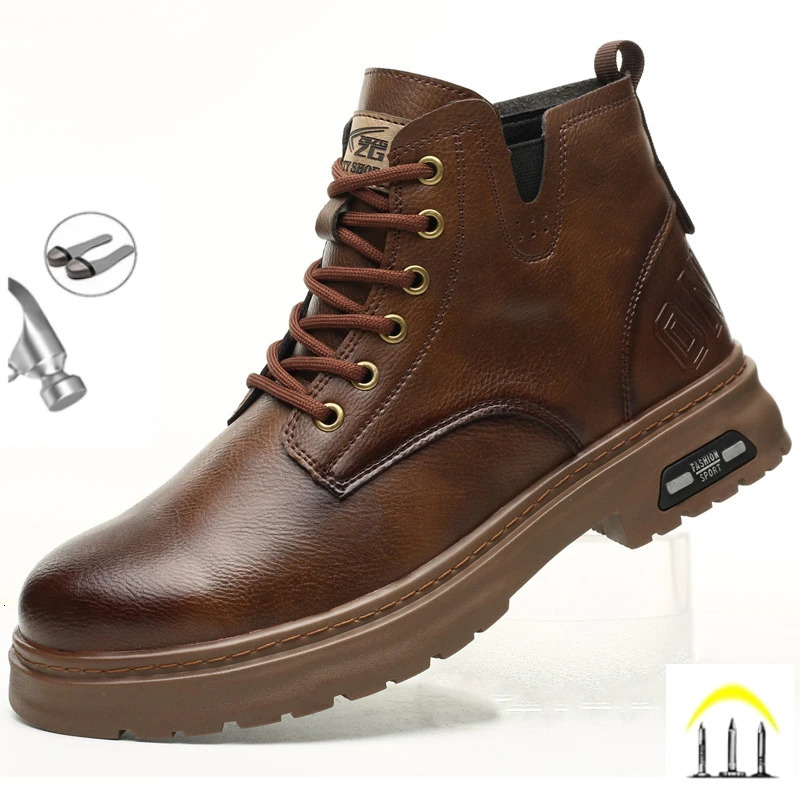 Fashion 2024 Waterproof Leather Boots Work Safety Shoes Men Steel Toe Boots Side Zipper Indestructible Protective Male Shoes 241112