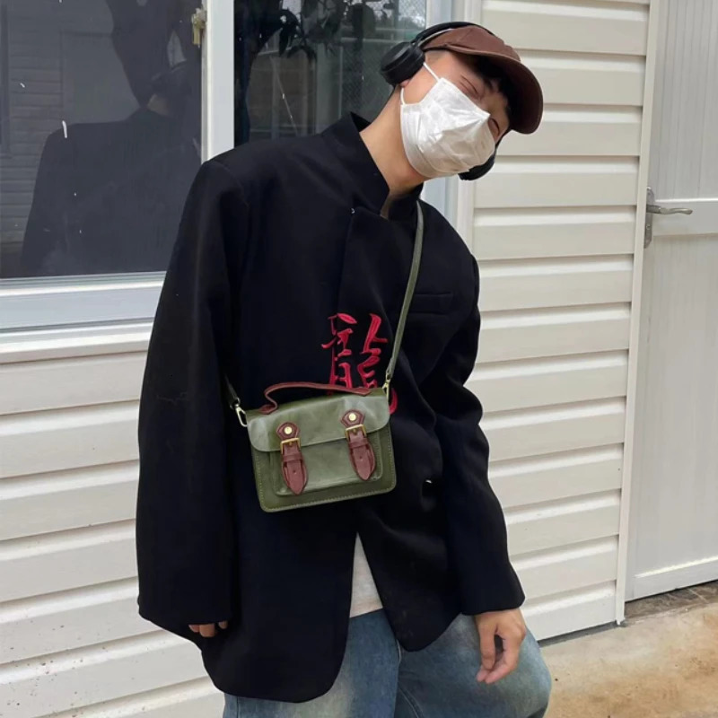 Small Square Shoulder Bag Pu Leather Man Messenger Vintage Casual Male Crossbody Phone Purse ner Handbag 241111