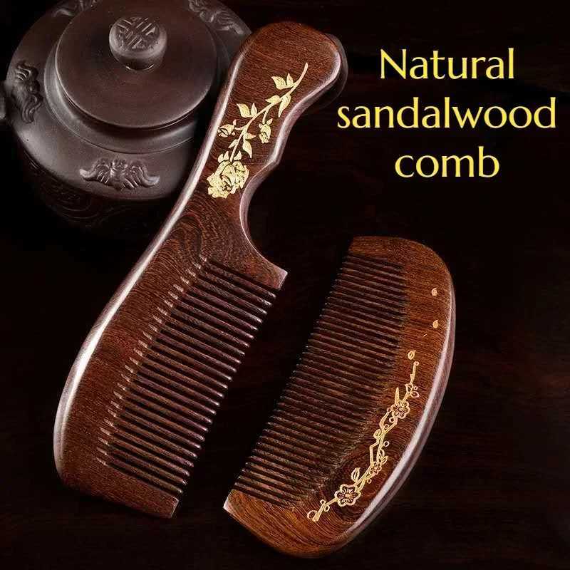 Golden silk sandalwood crescent 6cm anti-static comb with curly wood comb W241112