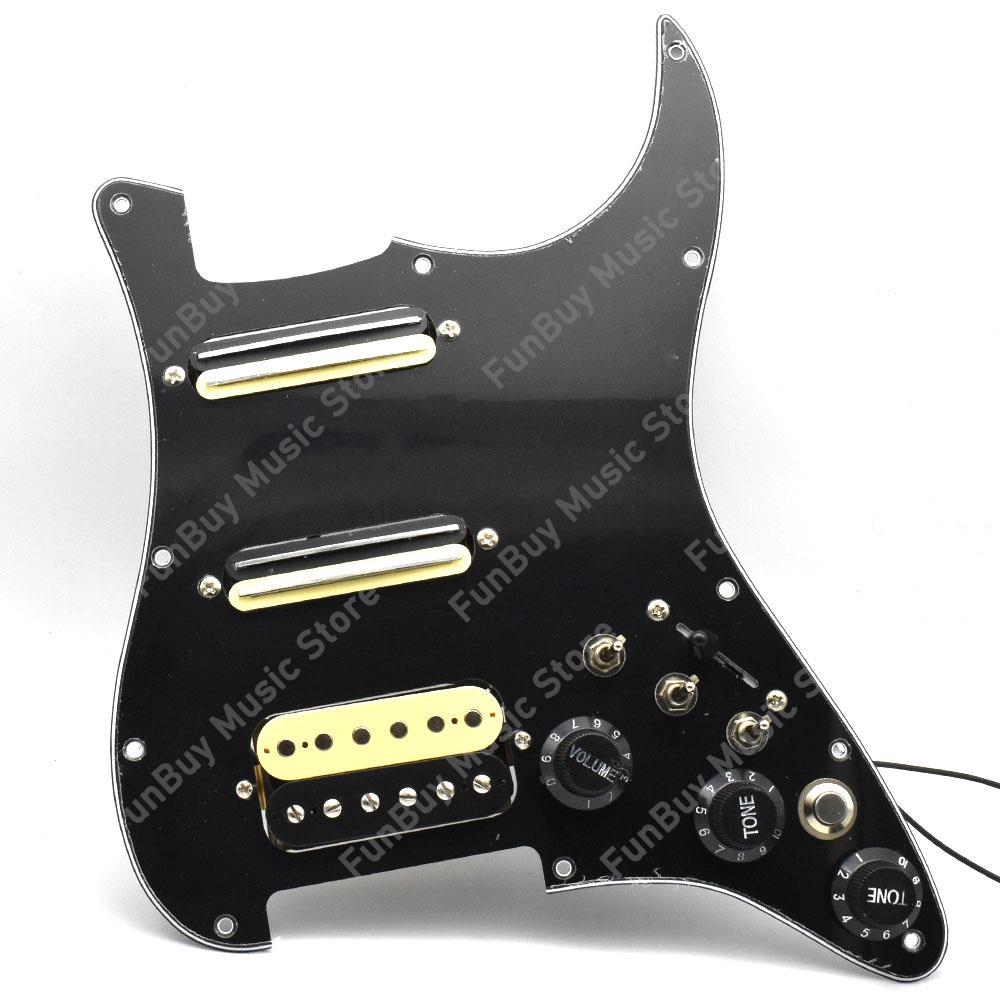 ST Electric Guitar Double Coil Pickup SSH Guitar Pickguard with Silence Switch/3.5 jackLoaded Prewired Black White