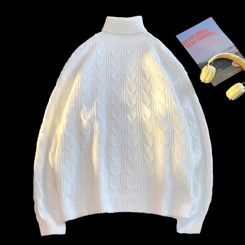 Plain weave jacket casual soft turtle neck long sleeved sweater thick warm sweater knitted ribbed jacket mens retro jacket cardigan W2411111