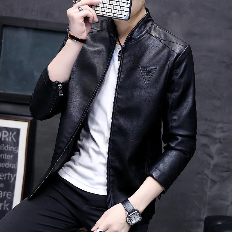 Mens Biker Leather Jacket 2023 Autumn Fashion Trend Decorative Motorcycle Coat 241108