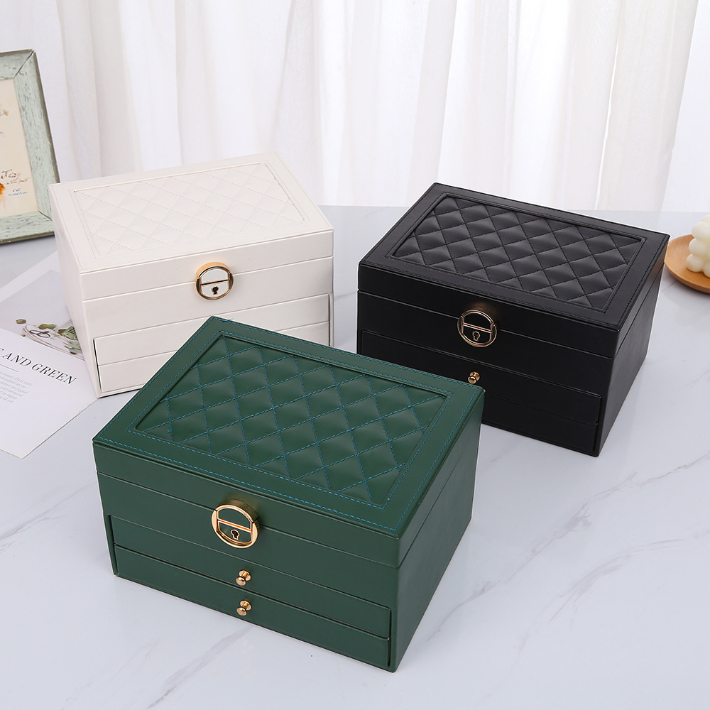Designer Creative new three-layer solid color simple ring necklace jewelry rhombus storage box wholesale