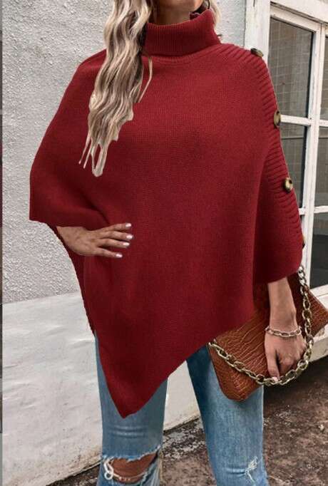 Autumn and winter new solid color high neck shawl cloak knitted sweater jacket for women