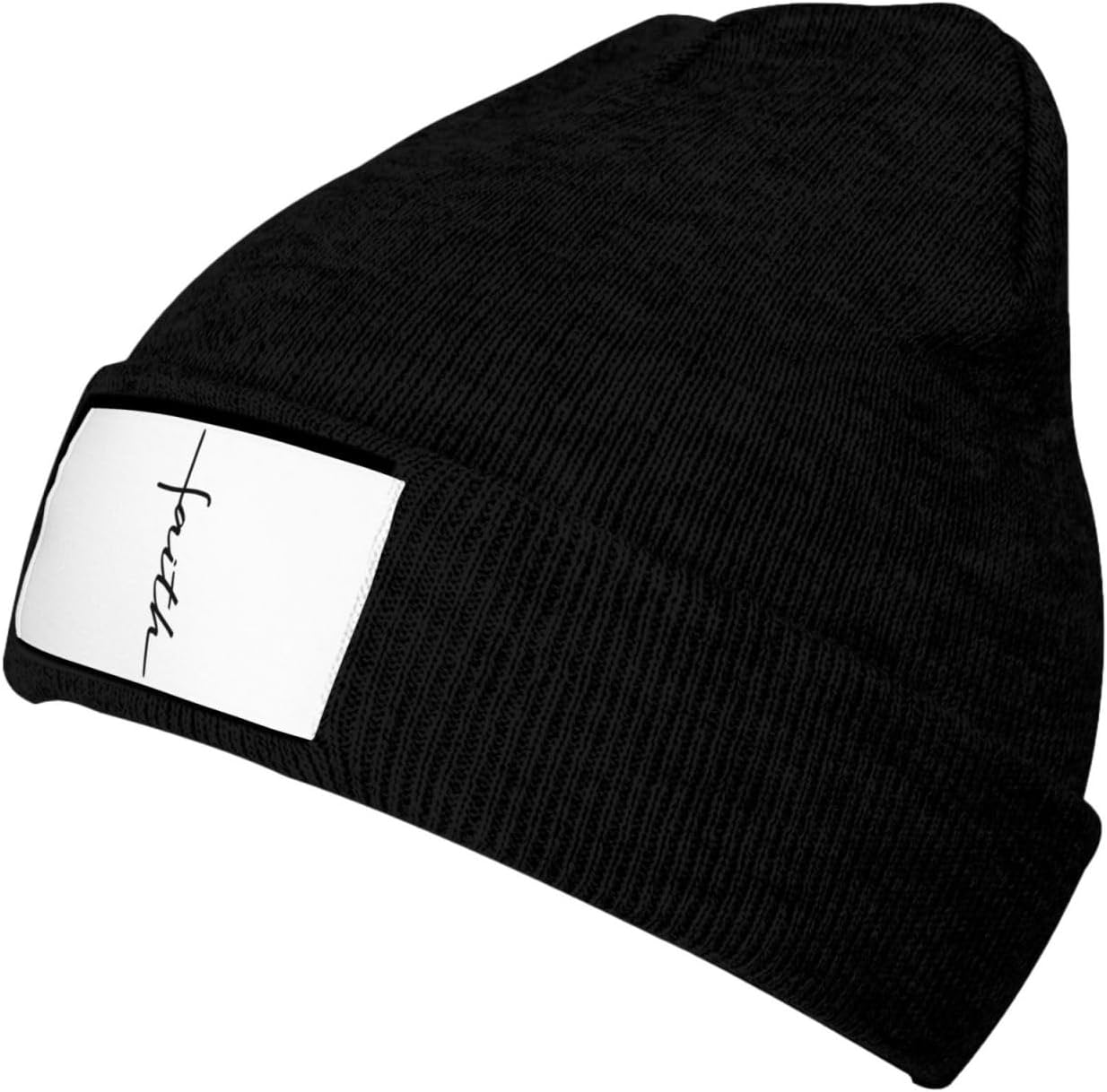 Faith Cross Script Christian Jesus Beanie Women Skull Cap Men Knit Winter Slouchy Knitted Hat Black