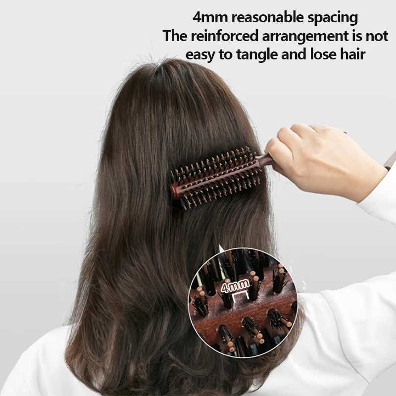 Pig Mane Solid Wood Curling Comb Square Handle Hair Styling Curling Comb Flat Curling Comb W241112