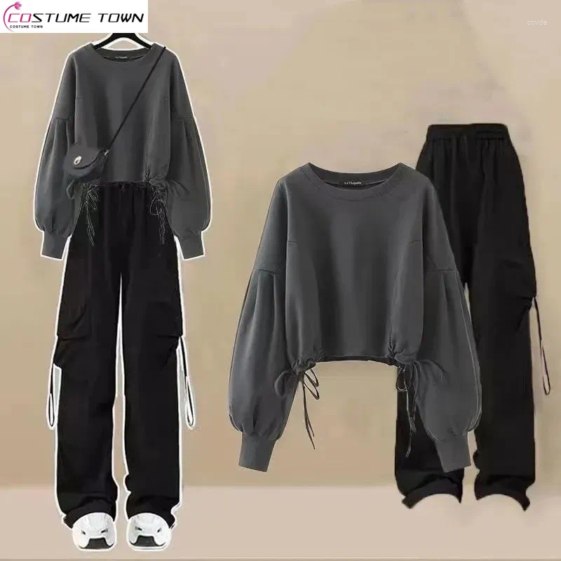 Women's Two Piece Pants Autumn Sweet Cool Set Korean Loose Design Long Sleeved Top Handsome Workwear Pieces Trendy