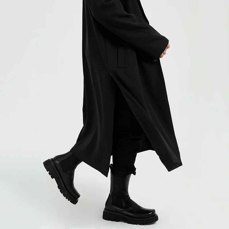 IEFB Mens Autumn Wool Coat Korean Solid Color Loose Coat Collar Single Breath Mens Wear 9C1731 241112