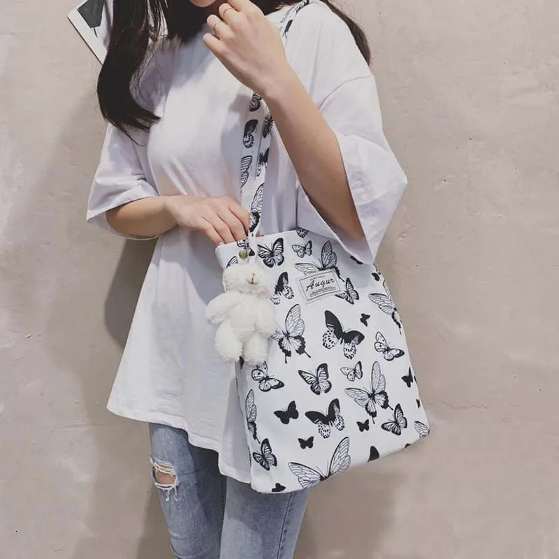 Casual handbag butterfly leopard zebra ox printed shoulder bag womens handbag womens cute canvas bag shopping bag 241111