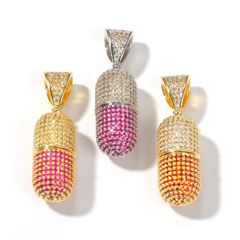 Hip Hop Capsule Pendant Necklace Can be Unscrewed Full Cubic Zirconia with Stainless Steel Rope Chain