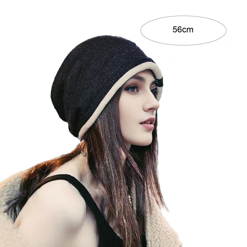 Women Knitted Elastic Thick Warm Winter Hat Soft Cold Resistant No Brim Beanie Baggy Lady Cap