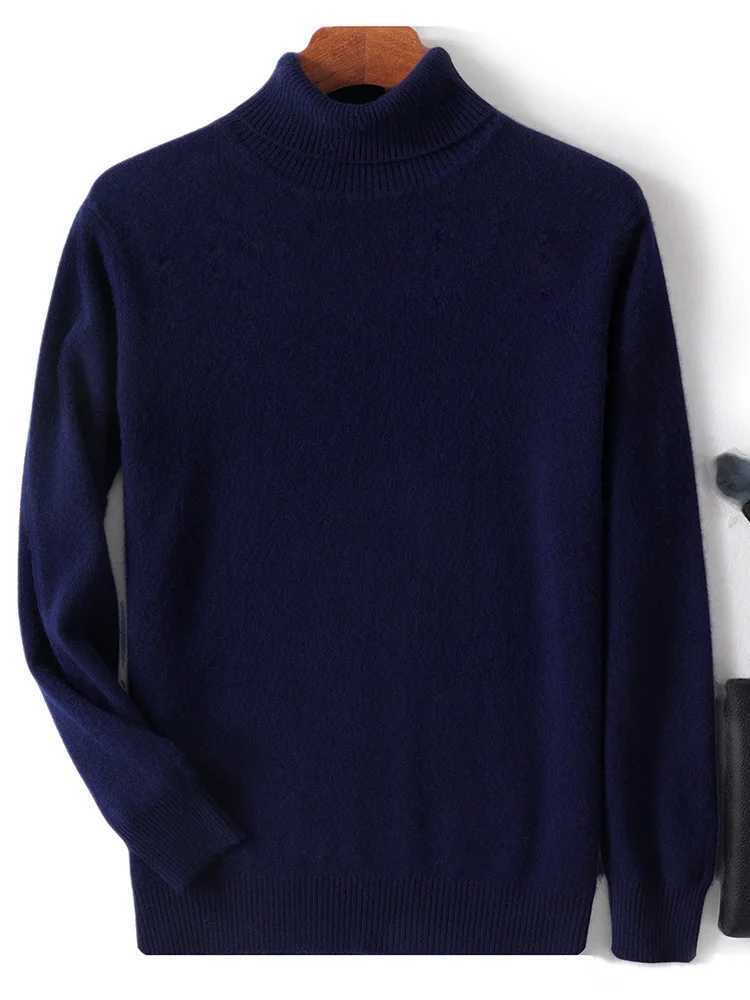 Autumn and Winter Mens Wool Turtle Collar Pullover Long Sleeve Basic Cashmere Sweater 00% Merino Wool Knitted Intelligent Casual Clothing W2411111