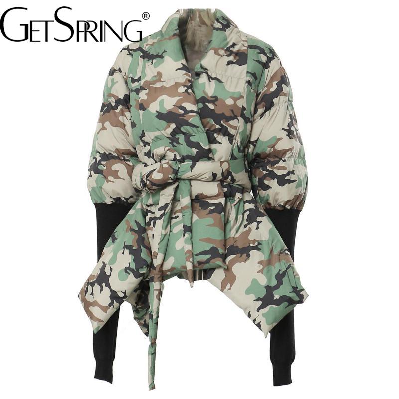 GetSpring Women Parka 2023 Autumn Winter Knitted Stitched Quilted Winter Outwear Jacket All Match Loose Long Warm Overcoat New