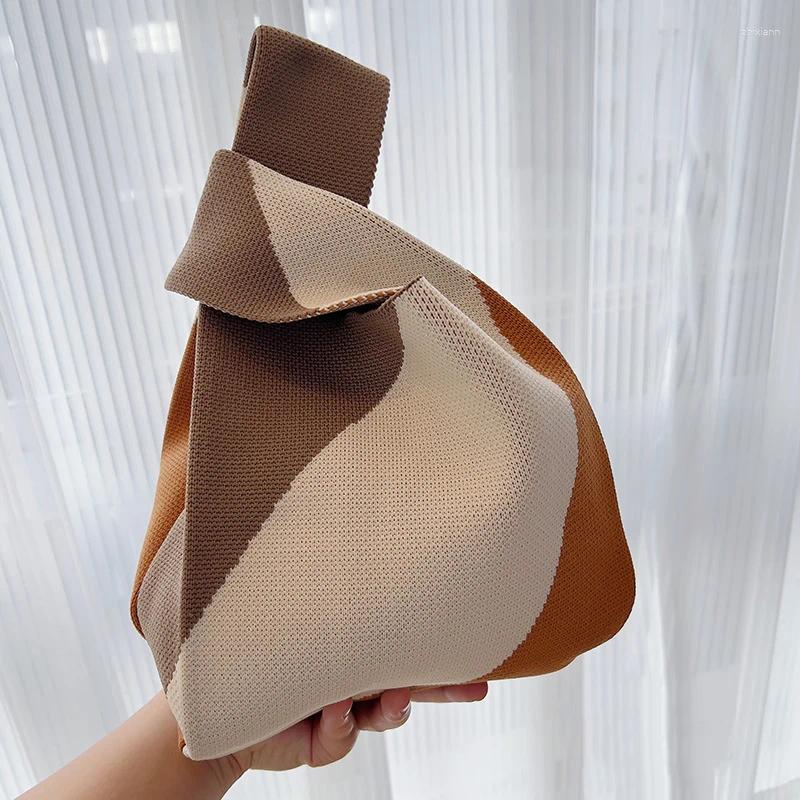 Totes Black White Knit Handbag Handmade Reusable Shopping Bags Women Girls Casual Knot Wrist Outdoor Storage zhanyishengli