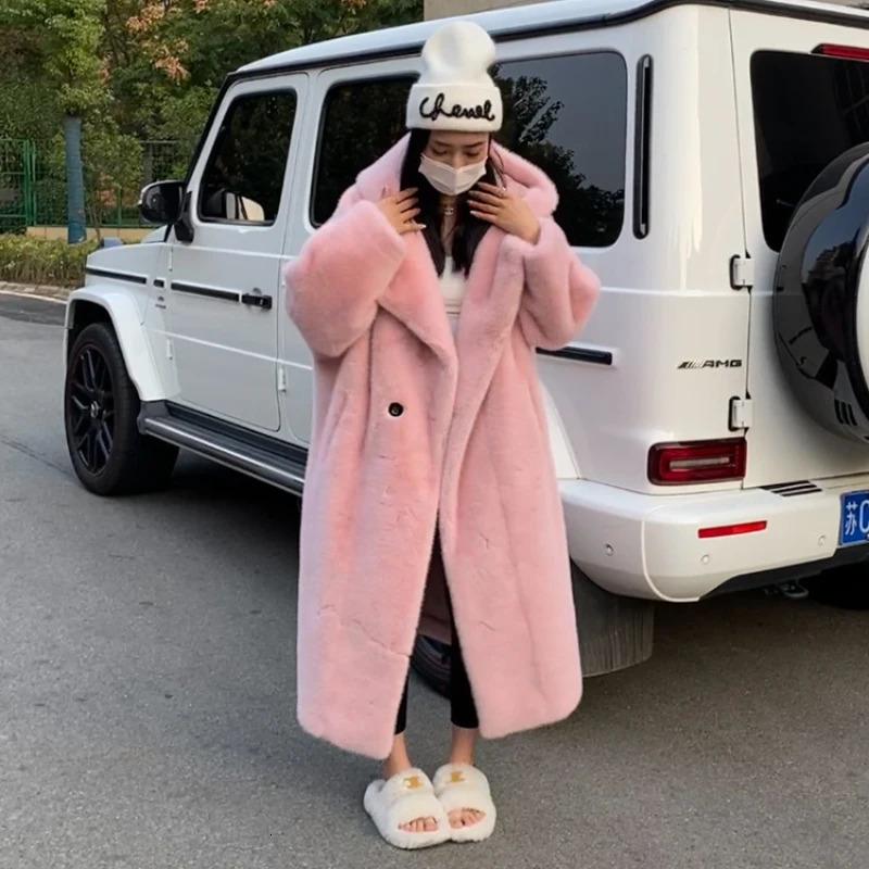 Womens ultra-fine hooded faux fur coat plush jacket teddy coat fluffy clothes plus size 5XL winter 241112