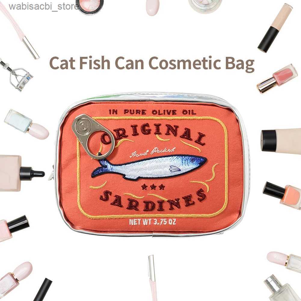 Cosmetic Bags Cute Canned Sardines Style Bath Travel Bag Wash Bag Creative PU Handbag Cosmetic Bags Portable Makeup Bag Storage Bag for Travel L49