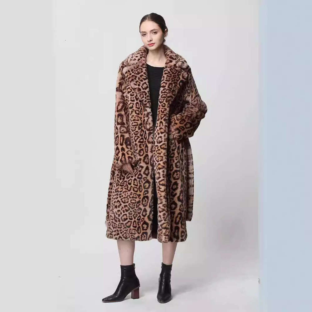 shanshi fur coat women Brown leopard print faux grass coat synthetic eco-friendly fur mink fur coat for women