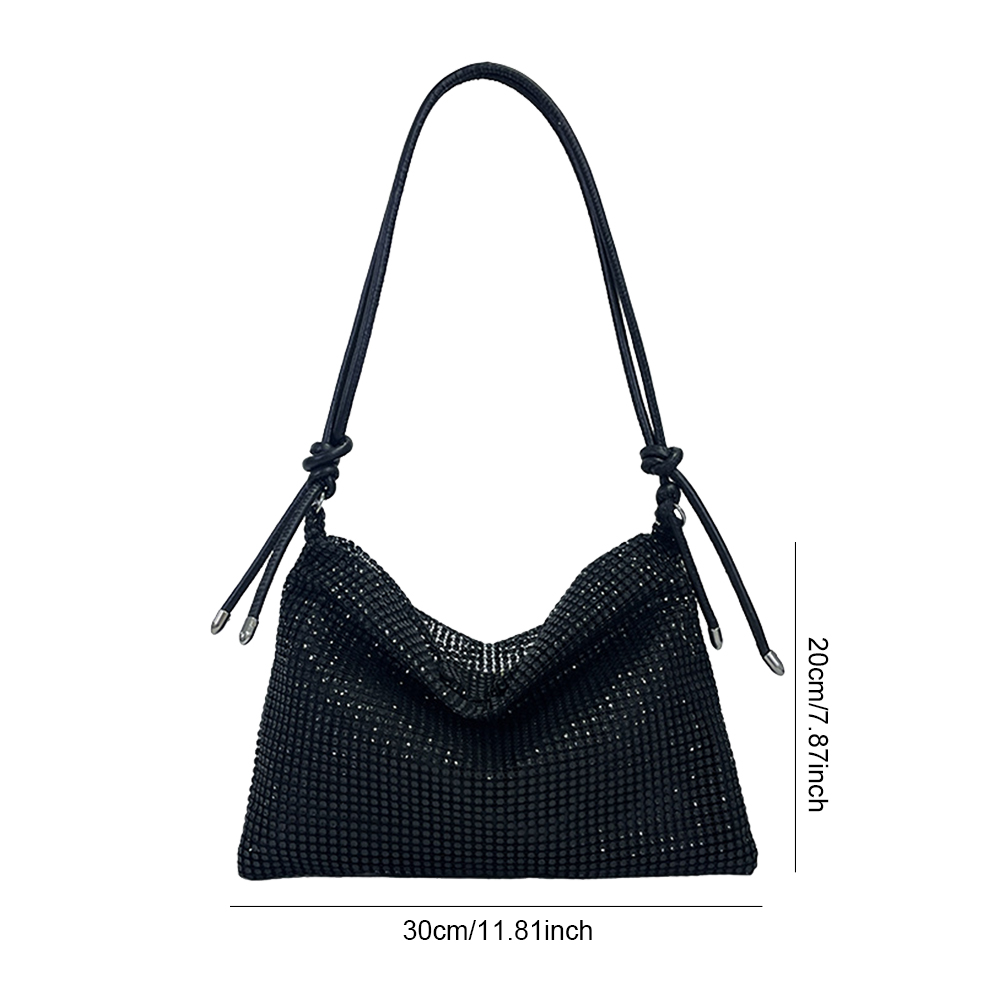 Women Rhinestones Handbag Elegant Sparkle Satchel Clutch Zipper Fashion Tote Handbag Versatile Strap Adjustable Evening Handbag