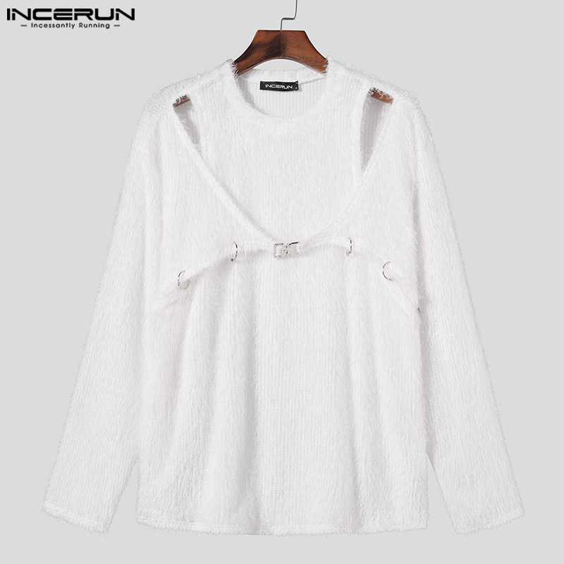 Tops 2024 Handsome INCERUN Men's Off Ddmysmile Shoulder Deconstructed Design Plush Fabric Sweater Leisure Male Long Sleeved ddmysmile Sweater S-5