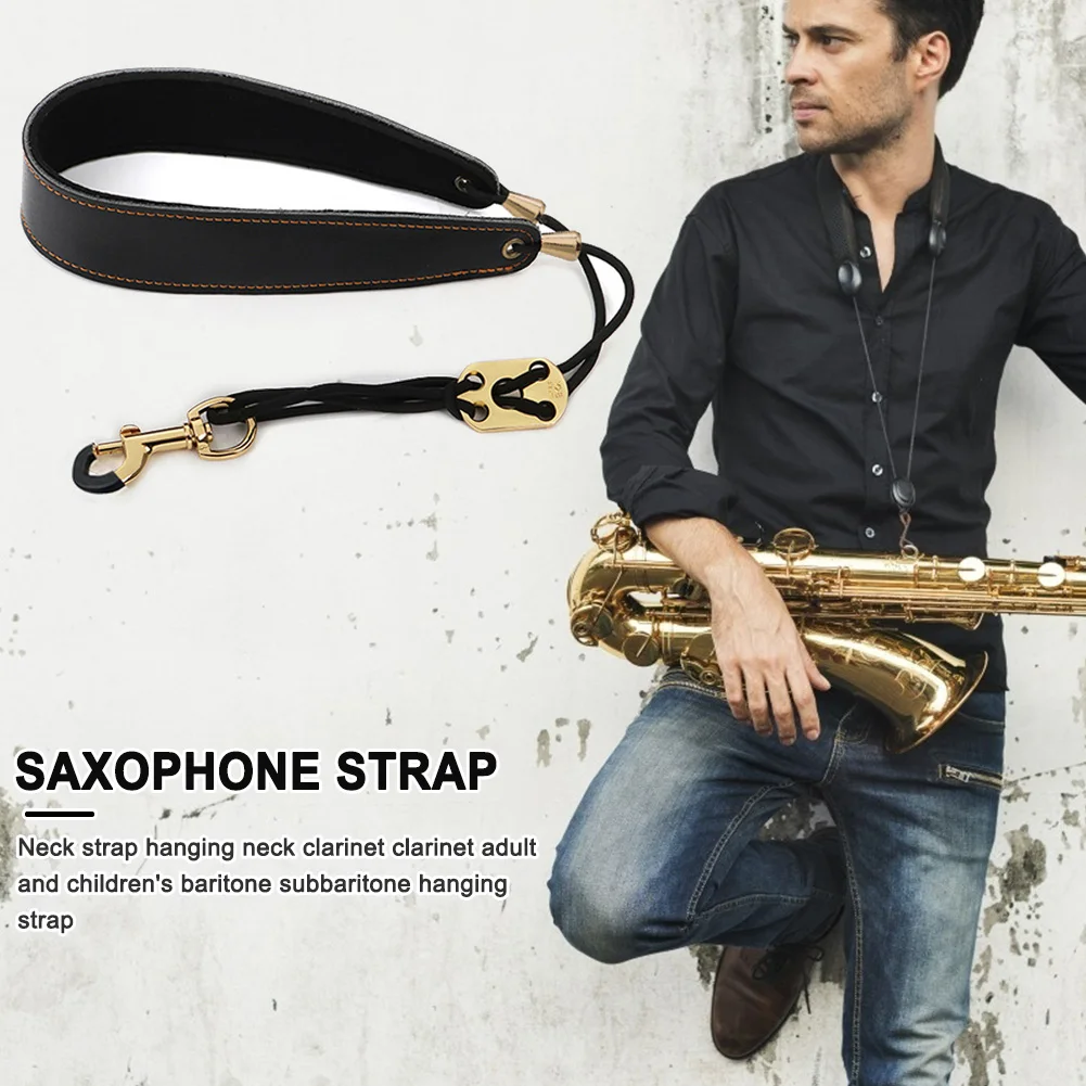 Adult Child Soft Sax Strap Leather Double Shoulder Saxophone Straps with Metal Hook for Alto Tenor Soprano Sax Saxophone Parts